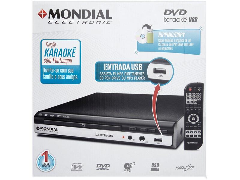 DVD Player Mondial D-15 com Karaokê Ripping - USB - Magazine